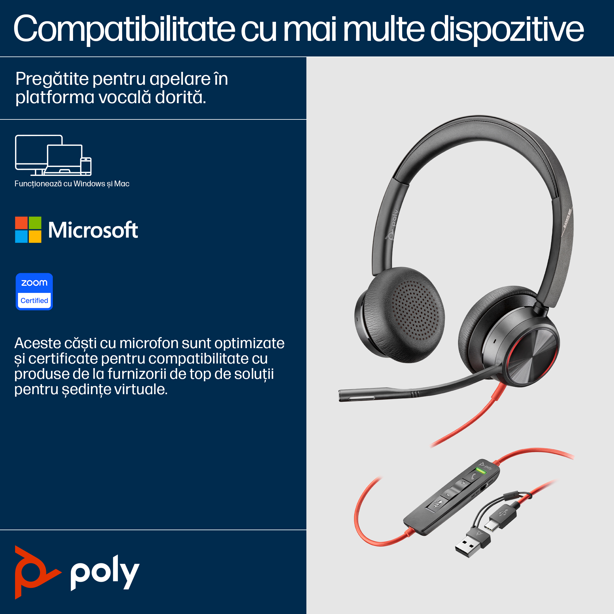 Poly BW 8225 Stereo USB-C HS +USB-C/A"8X223AA" - imagine 4