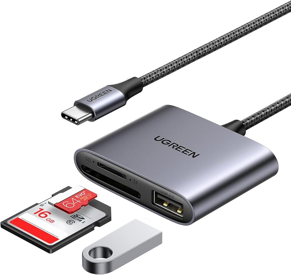 CARD READER extern Ugreen, "CM387" interfata USB Type-C, citeste/scrie: micro-SD/SD viteza pana la 480Mbps, 1 X USB 2.0, suporta carduri maxim 2 TB, aluminiu, gri "80798" (timbru verde 0.03 lei) - 6957303887989