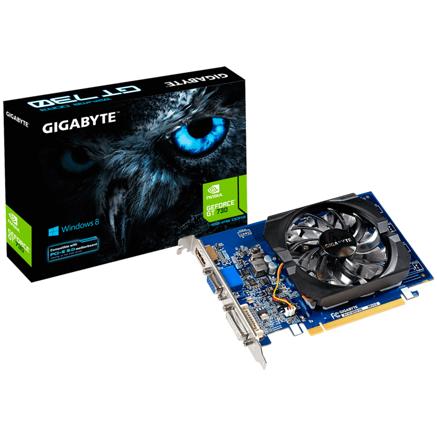 GIGABYTE Video Card NVidia GeForce GT 730 rev 3.0 (2048 MB DDR3/64bit, PCI-E 2.0, Dual-link DVI-D*1 / HDMI*1 / D-Sub*1, Recommended PSU 300W) ATX"GV-N730D3-2GI_3.0"