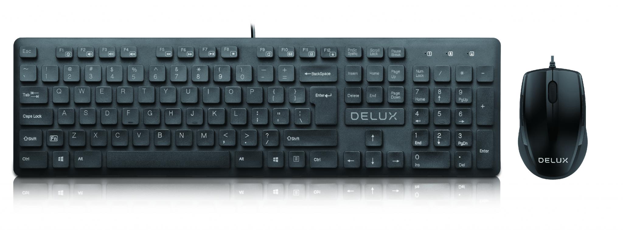 Kit TASTATURA si Mouse DELUX, "KA150U+M321BU", cu fir, 105 taste format standard, mouse 1000dpi, 3/1 butoane, negru, "KA150U+M321BU" (timbru verde 0.8 lei)