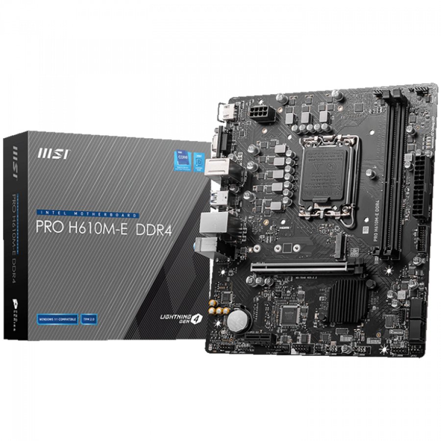 MSI PRO H610M-E DDR4, Micro-ATX, Socket 1700, Dual Channel DDR4 3200(OC)MHz, 1x PCIe x16 slots, 1x M.2 slots, 1x HDMI, 1 x VGA, 2x USB 3.2 Gen 1, 4x USB 2.0, 3Y "PRO_H610M-E_DDR4"