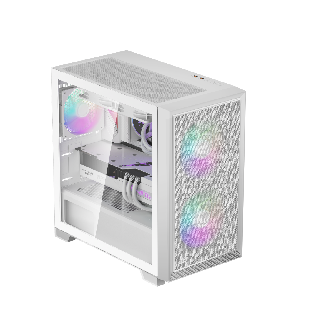 CARCASA PCCOOLER, Mini Tower, mATX, fara sursa, sticla securizata, 2 ventilatoare incluse, iluminare ARGB, alb, USB 3.2 gen 2 x 2, mic, audio, "C3D310 ARGB WH"