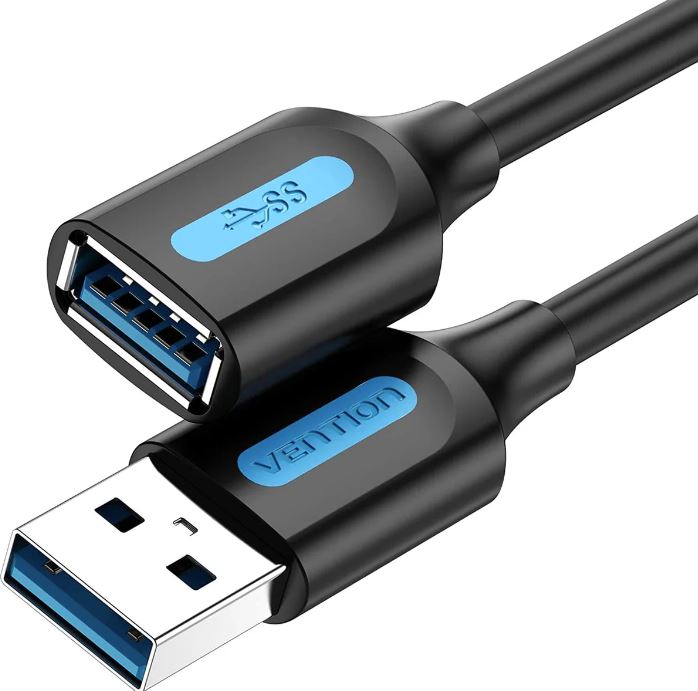 Cablu USB prelungitor Vention, USB 3.2 gen 1 (T) la USB 3.2 gen 1 (M), 0.5m rata transfer 5 Gbps, invelis PVC, negru, "CBHBD" (timbru verde 0.18 lei) - 6922794748859