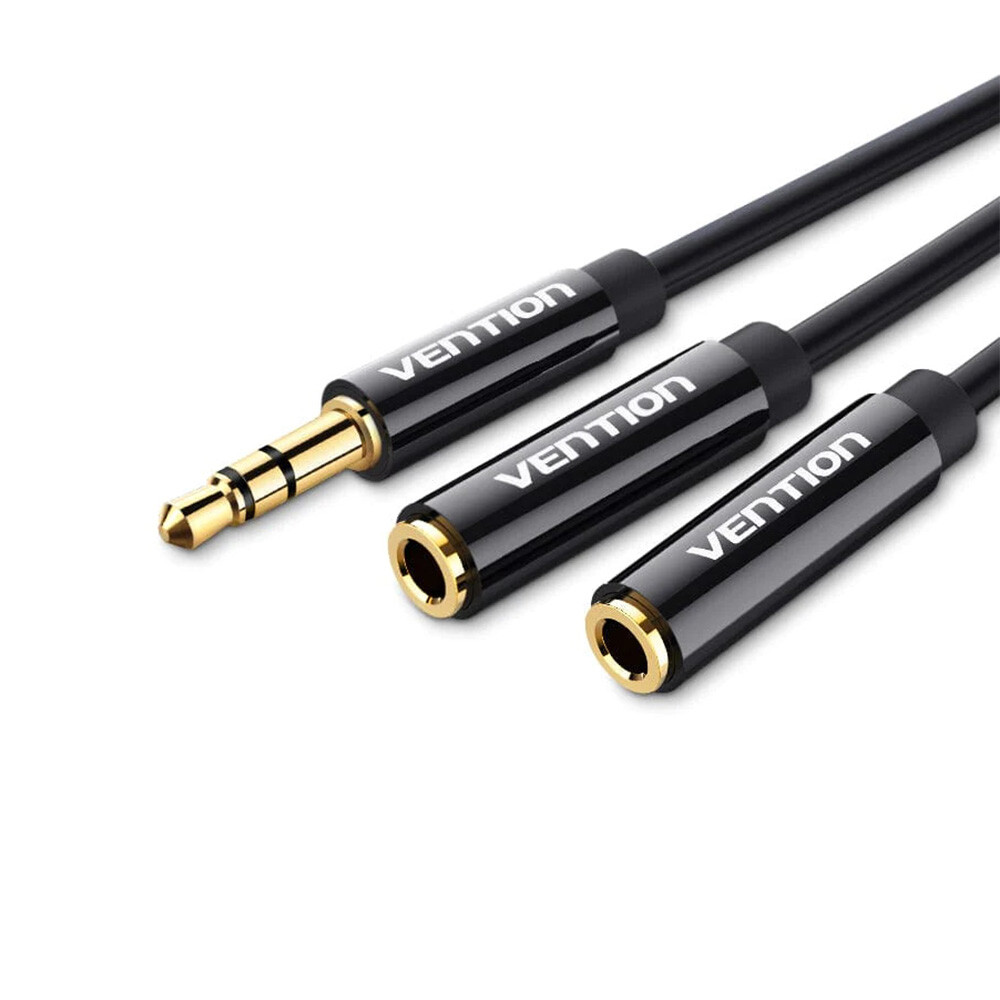 Cablu audio Vention, Jack 3.5mm (T) la 2 x Jack 3.5mm (M), 0.3m, conectori auriti, TPE, negru, "BBSBY" (timbru verde 0.03 lei) - 6922794738911