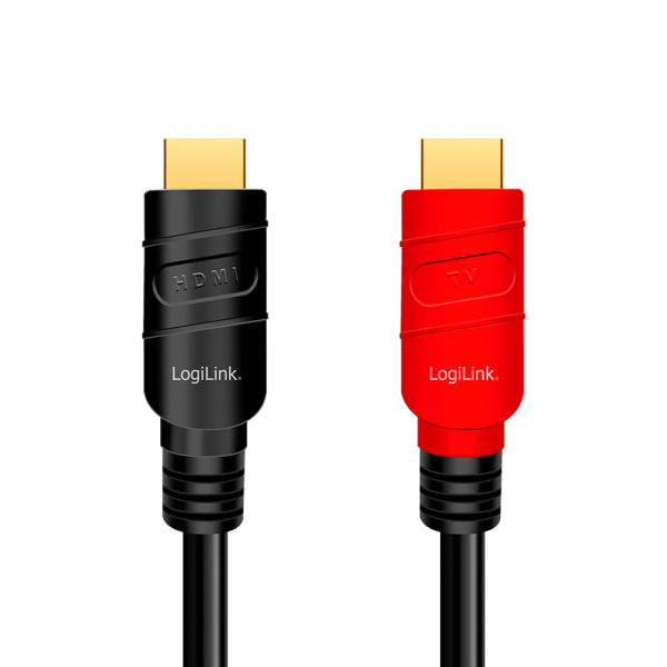 CABLU video LOGILINK, HDMI (T) la HDMI (T) 2.0, 10m, amplificare, conectori auriti, rezolutie maxima 4K (3840 x 2160) la 60 Hz, plastic, triplu ecranaj, negru-rosu, "CHV0100" (timbru verde 0.8 lei)