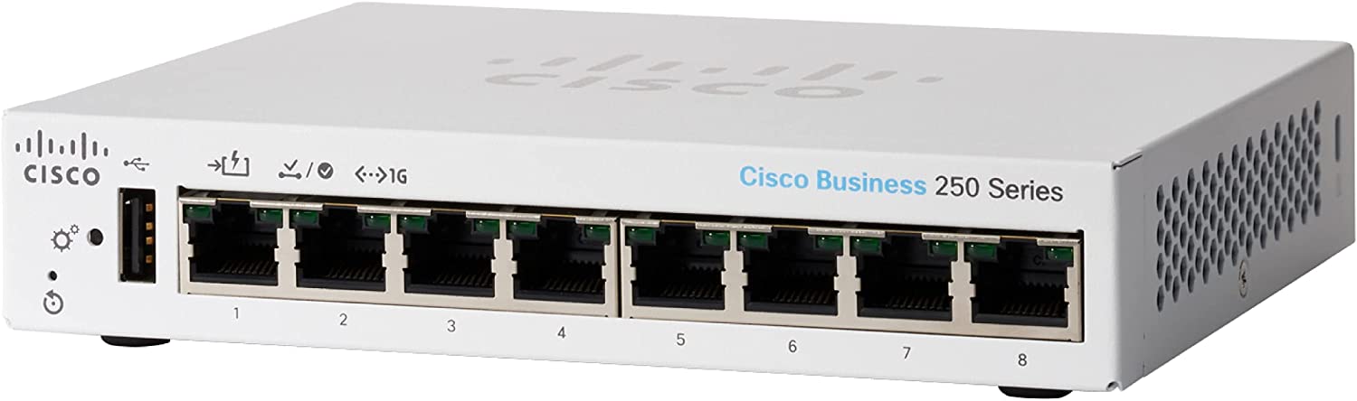 CBS250 Smart 8-port GE, Desktop, Ext PSU, "CBS250-8T-D-EU" (timbru verde 2 lei)
