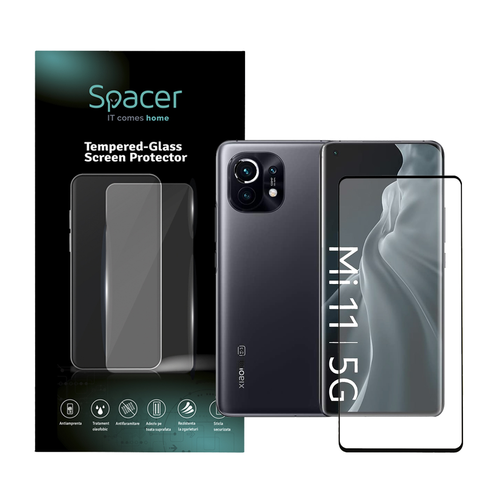 FOLIE STICLA Spacer pentru Xiaomi 11T, grosime 0.3mm, acoperire totala ecran, strat special anti-ulei si anti-amprenta, Tempered Glass, sticla 9D duritate 9H "SPPG-XI-MI-11T-TG"