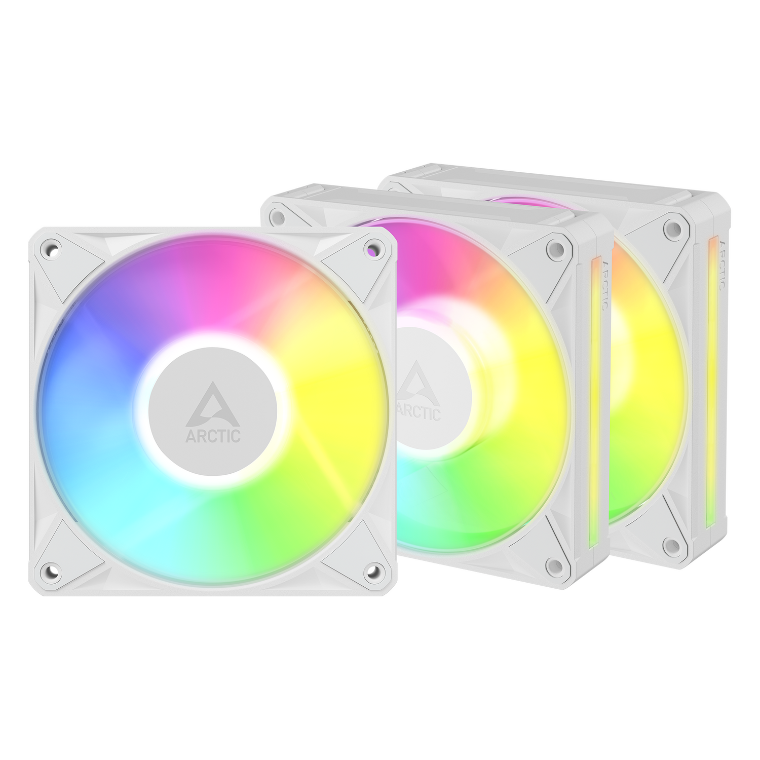 Set 3 ventilatoare Arctic "BioniX P12 A-RGB Wh", 120mm, 450 - 3000 RPM, FDB, 76 cfm, 4-Pin PWM | 3-pin ARGB, alb, "ACFAN00338A"