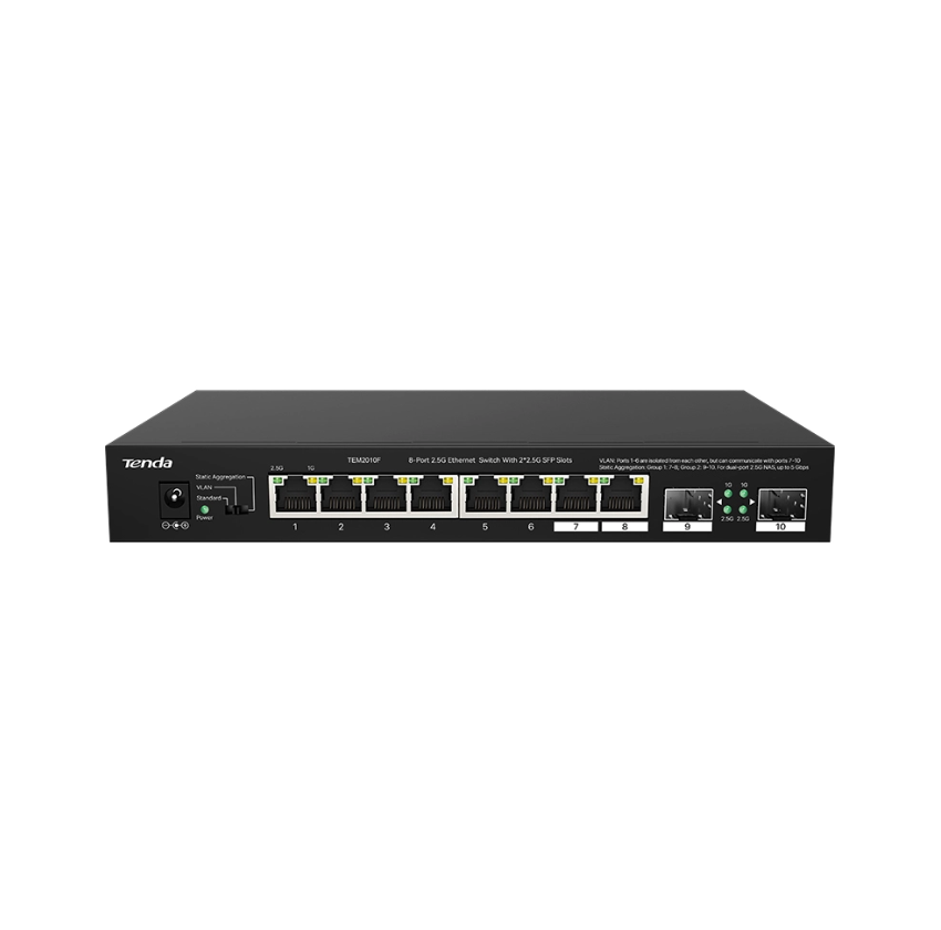 SWITCH Tenda fara management 8 porturi Ethernet 2,5 Gbps ?i 2 sloturi SFP 2,5 Gbps, carcasa metalica, rackabil "TEM2010F" (timbru verde 2 lei)