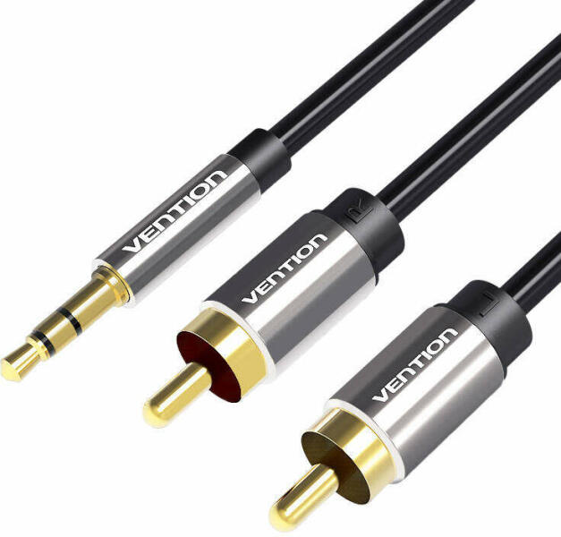 Adaptor audio Vention, Jack 3.5mm (T) la 2 x RCA M 3.5mm, 2m, conectori auriti, negru "BCFBH" (timbru verde 0.08 lei)