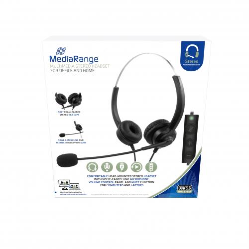 MediaRange Corded stereo USB headset with microphone and control panel "MROS304" (timbru verde 0.8 lei)