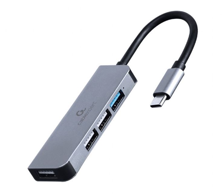 HUB extern GEMBIRD, porturi USB: USB 3.1 x 1, USB 2.0 x 3, conectare prin USB Type-C, argintiu, "UHB-CM-U3P1U2P3-01" (timbru verde 0.8 lei)