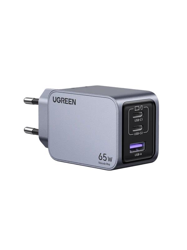 INCARCATOR retea Ugreen GaN Nexode "X755" Quick Charge 65W, 2 x USB Type-C, 1 x USB, include cablu USB Type-C la USB Type-C 1.5m, gri "25871" (timbru verde 0.18 lei)