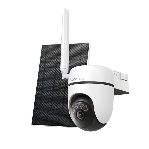 CAMERA IP TP-LINK + PANOU SOLAR, wireless, turret, pt.exterior, dist. IR 9 m, tip lentila fixa 4 mm, 2K 3MP (2304 × 1296 px), slot SIM 4G LTE, microfon, carcasa plastic, slot SD card, "Tapo C615G KIT" (timbru verde 0.8 lei)