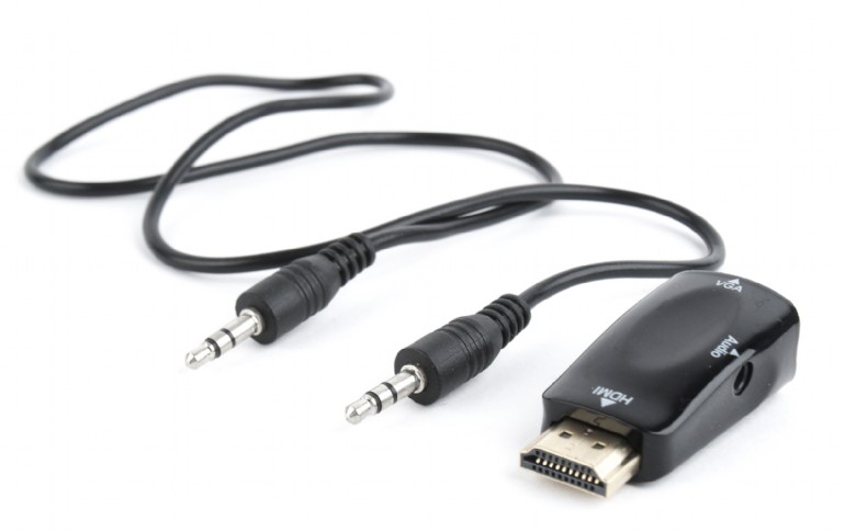 ADAPTOR video GEMBIRD, splitter HDMI (T) la VGA (M) + Jack 3.5mm (T), rezolutie maxima Full HD (1920 x 1080) la 60Hz, cablu audio 3.5 mm jack, black, "A-HDMI-VGA-02" (timbru verde 0.08 lei)