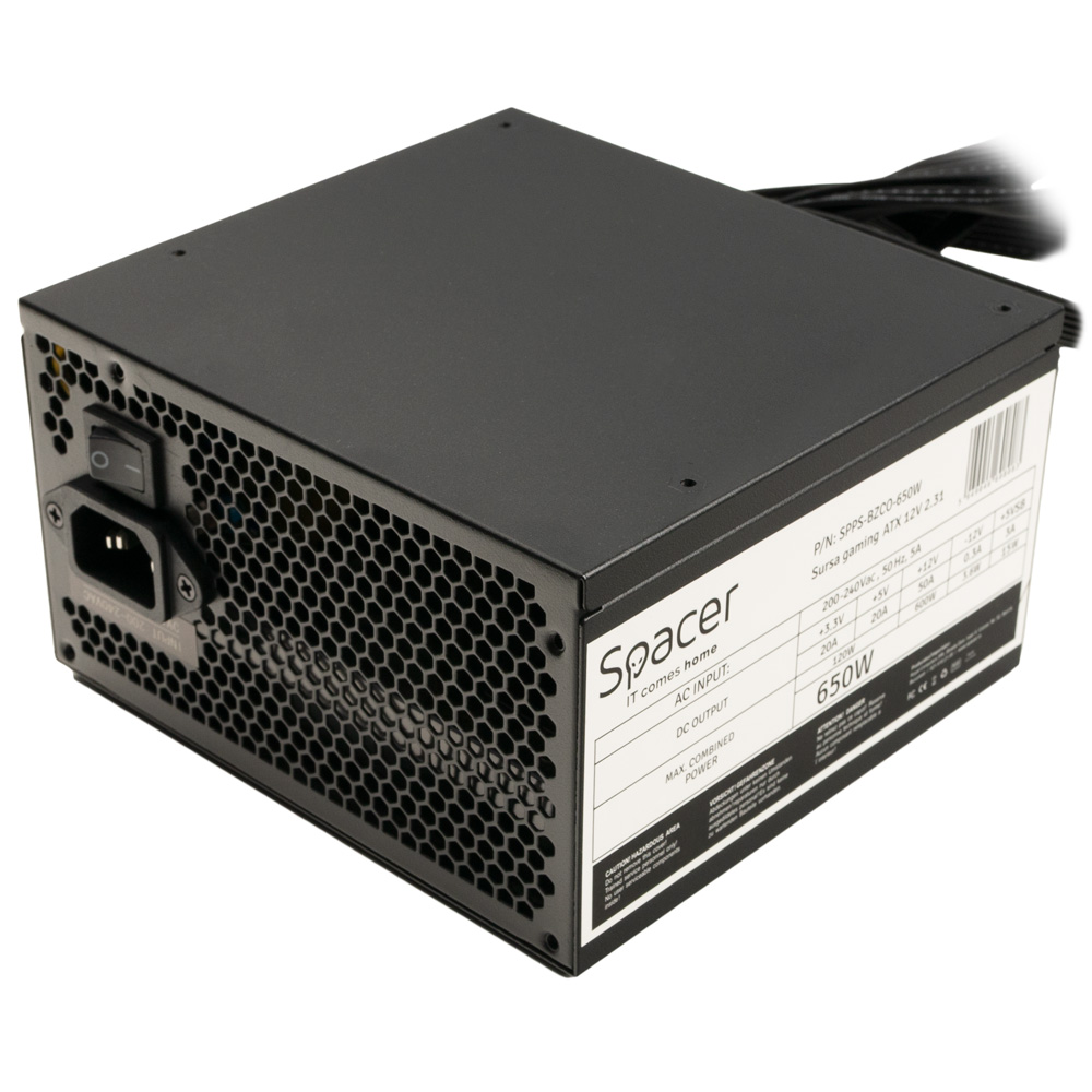 SURSA SPACER BZCO-650 80+ Bronze compatible, 650w, fan 120mm, MB (20+4) x1, CPU (4+4) x2, PCI-E (6+2) x2, SATA x6, Molex x3, *retail* "SPPS-BZCO-650", (timbru verde 2 lei)