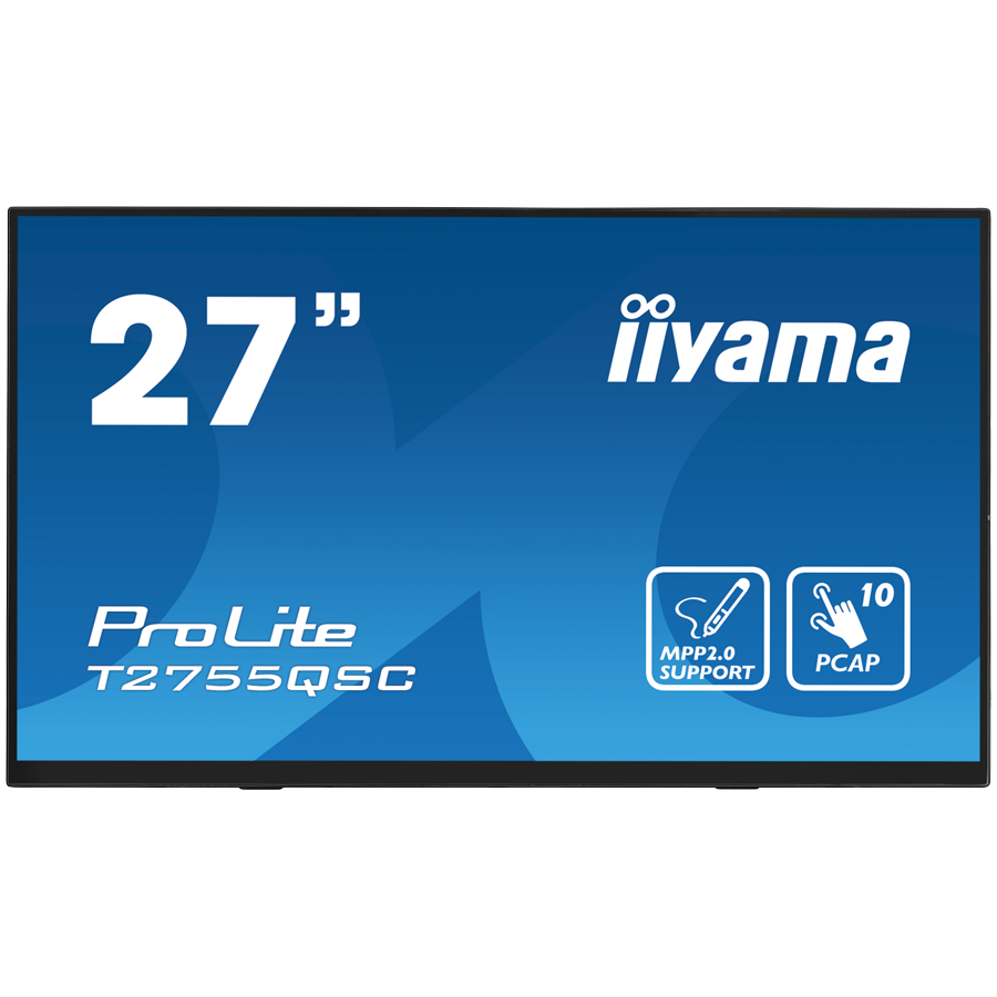 IIYAMA Monitor LED T2755QSC-B1 27" Optical Bonded PCAP 10pt IPS Edge to edge glass 2560 x 1440 @75Hz 400 cd/m2 HDMI DP USB Hub Tilt angle15° up; 70° down "T2755QSC-B1" (timbru verde 7 lei)