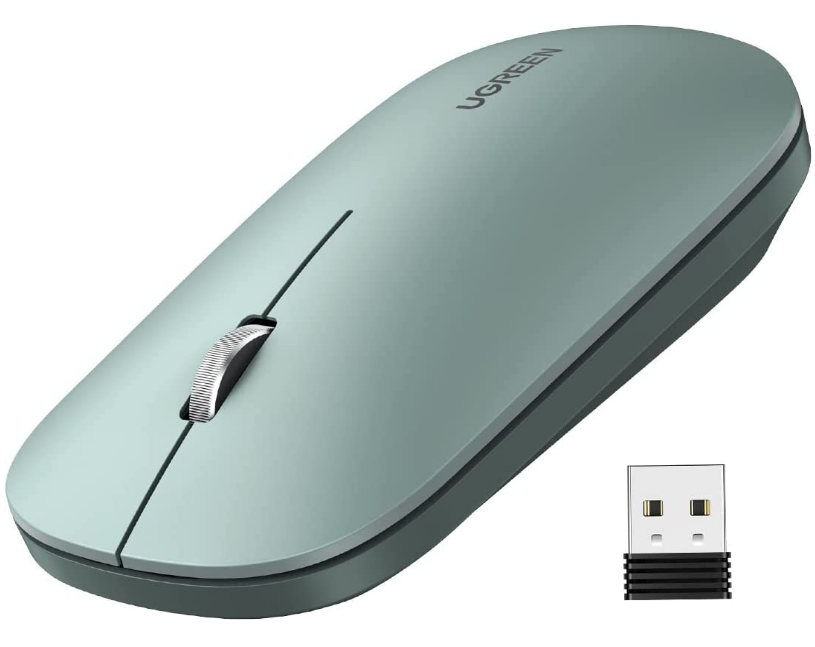 MOUSE Ugreen, "MU001" PC sau NB, wireless 2.4GHz, optic, 3/1 butoane/scroll, 4000 dpi, verde "90374" (timbru verde 0.18 lei) - 6957303893744