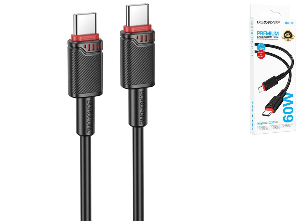 CABLU alimentare si date Borofone "BX110", Fast Charging Data Cable pt. smartphone, USB Type-C la USB Type-C, 60W, 1m, negru "6941991120763" (timbru verde 0.18 lei)