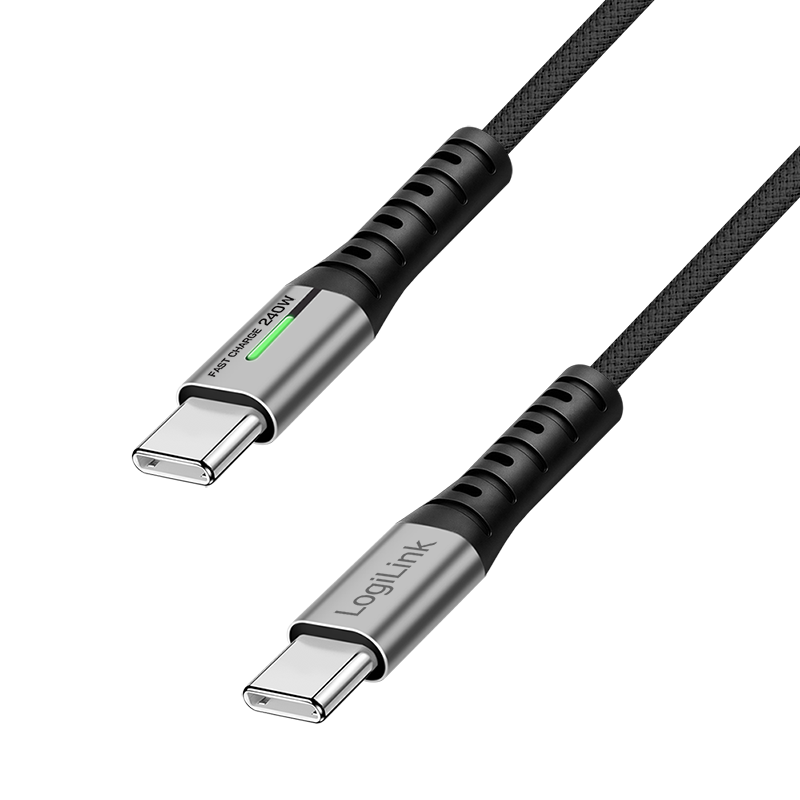 CABLU alimentare si date LOGILINK, pt. smartphone, USB 3.2, USB Gen Type-C (T) la USB Type-C (T), 1m, PD 240W, 3 x ecranat, 4K/60Hz, 20Gbps, LED, metal, negru, "CU0442" (timbru verde 0.08 lei)