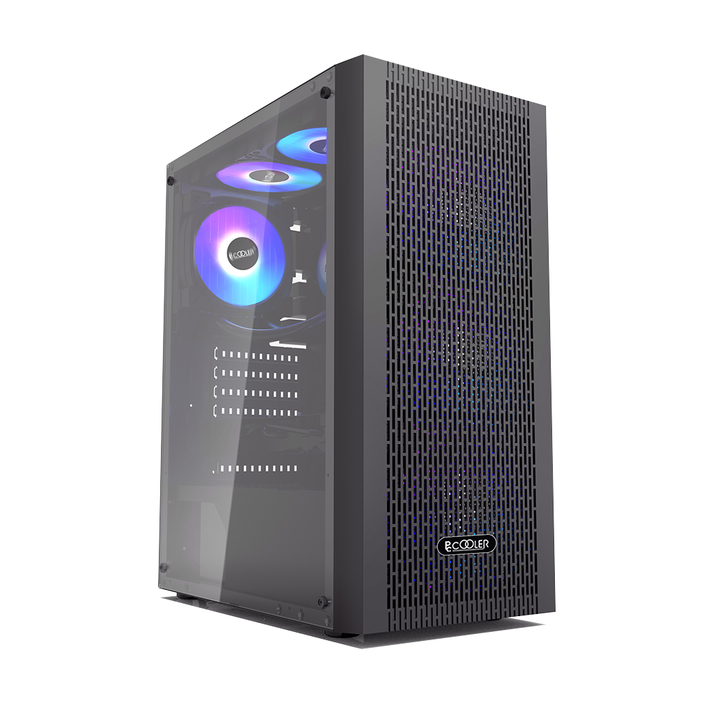 CARCASA PCCOOLER, Middle Tower, ATX, fara sursa, sticla securizata, 3 ventilatoare incluse, iluminare ARGB, negru, USB 3.2 gen 1 x 1, USB 2.0 x 2, mic, audio, "MA100 MESH"