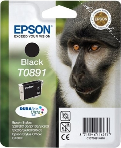 Cartus Cerneala Original Epson Black, T0891, pentru Stylus S20|SX100|SX105|SX200|SX205|SX400|SX405 Stylus Office BX300F, , (timbru verde 0.15 lei), "C13T08914011"(RAPO)