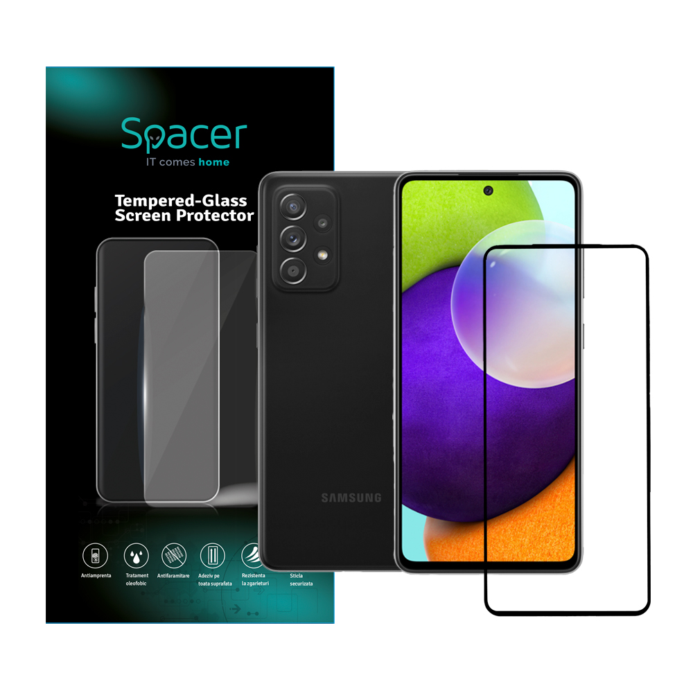 FOLIE STICLA Spacer pentru Samsung Galaxy A52S, grosime 0.3mm, acoperire totala ecran, strat special anti-ulei si anti-amprenta, Tempered Glass, sticla 9D, duritate 9H "SPPG-SM-GX-A52S-TG"