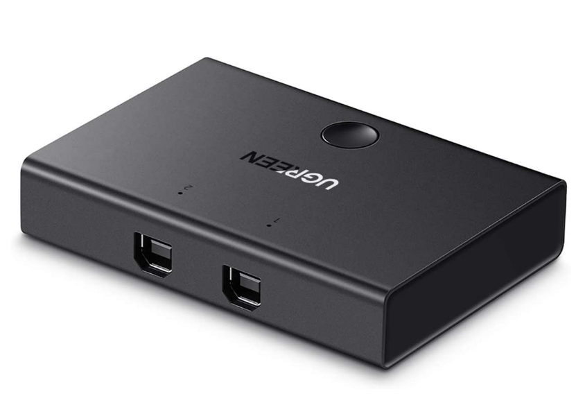 SWITCH USB SHARING Ugreen, "30345" porturi USB: USB-B x 2, conectare prin USB 2.0, cablu 1.5m inclus, buton comutare PC, LED, plastic, negru, "30345" (timbru verde 0.08 lei) - 6957303833450