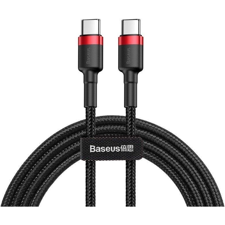 CABLU alimentare si date Baseus Cafule, Fast Charging Data Cable pt. smartphone, USB Type-C la USB Type-C 3A / 60W, 1m, rosu + negru "CATKLF-G91" (timbru verde 0.08 lei) - 6953156285217