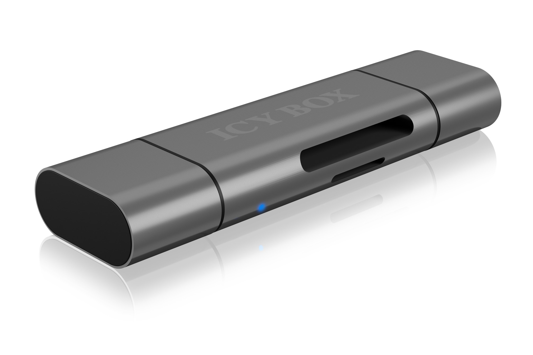 CARD Reader Icy Box interfata USB 2.0, citeste/scrie: SD, microSD, adaptor USB Type-C&Micro-B, "IB-CR200-C" (timbru verde 0.03 lei)