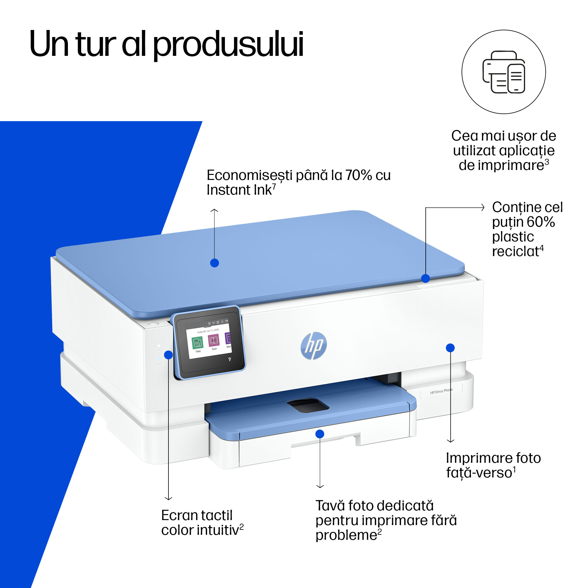 Multifunctional InkJet Color HP, ENVY PHOTO 7231, A4, Functii: Impr.|Scan.|Cop., Vit.Print. 15ppm, Conectivitate:USB|WIFI, Duplex:Da, ADF:ADF(incl.TV 8lei) "B6JW3B" - imagine 2