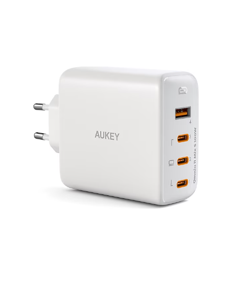 Alimentator retea Aukey, PA-B7S WH, 100W, fast charge, 3 x USB-C, 1 x USB-A, alb, "EU001-LLTSEUN1040956" (timbru verde 0.18 lei) - 689323785568