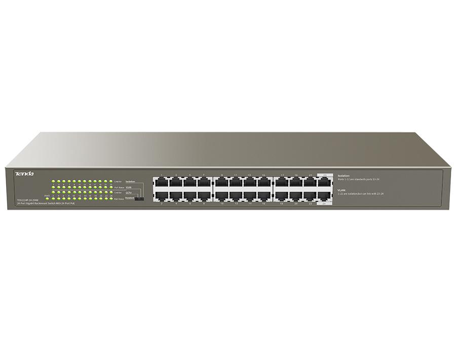 SWITCH TENDA, 24 porturi Gigabit POE max 225W output, metalic "TEG1124P-24-250W" (timbru verde 2 lei)