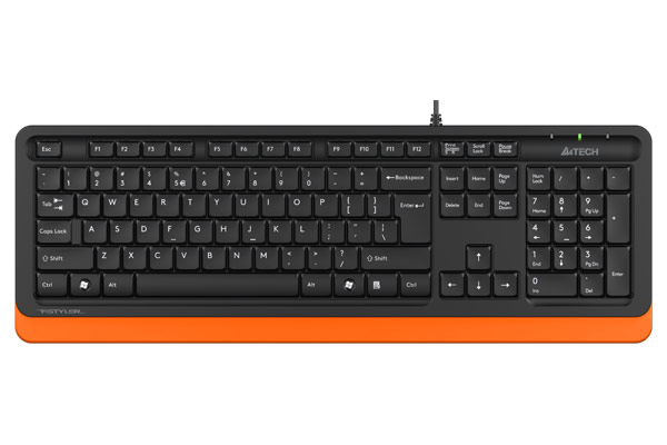 TASTATURA A4TECH, "Fstyler USB", cu fir, 104 taste format standard, USB, negru & portocaliu, "FK10 Orange" (timbru verde 0.8 lei)