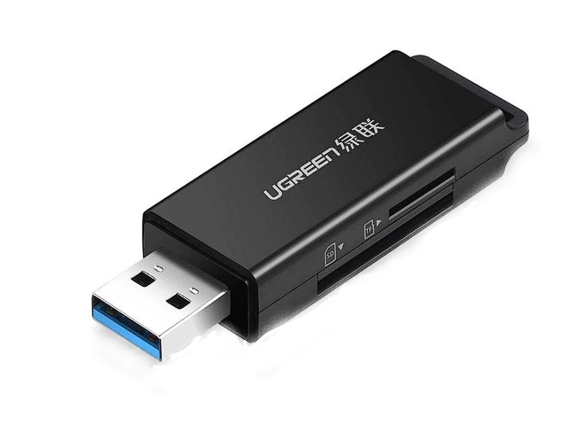 CARD READER extern Ugreen, "CM104" interfata USB 3.0, citeste/scrie: SD, microSD viteza pana la 480Mbps, suporta carduri maxim 2 TB, plastic, black "40752" (timbru verde 0.03 lei) - 6957303847525