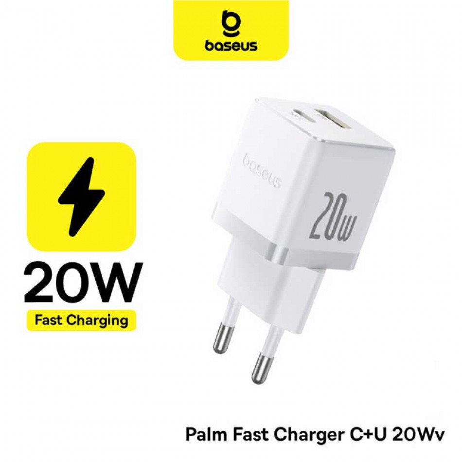INCARCATOR retea Baseus Palm, Quick Charge 20W, 1 x USB, 1 x USB Type-C 5V/3.0A, include cablu USB Type-C la USB Type-C 1m, alb "P10111608213-01" (timbru verde 0.18 lei) - 6932172677374