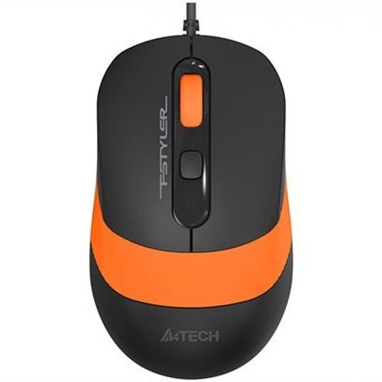 MOUSE A4tech, "FM10", PC sau NB, cu fir, USB, optic, 1600 dpi, butoane/scroll 4/1, , negru / portocaliu, "FM10 Orange" (timbru verde 0.18 lei)