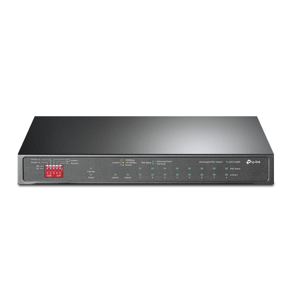 SWITCH TP-LINK 10-Port Gigabit Desktop Switch cu 8-Port PoE+, 123W total power, carcasa metal "TL-SG1210MP" (timbru verde 2 lei)