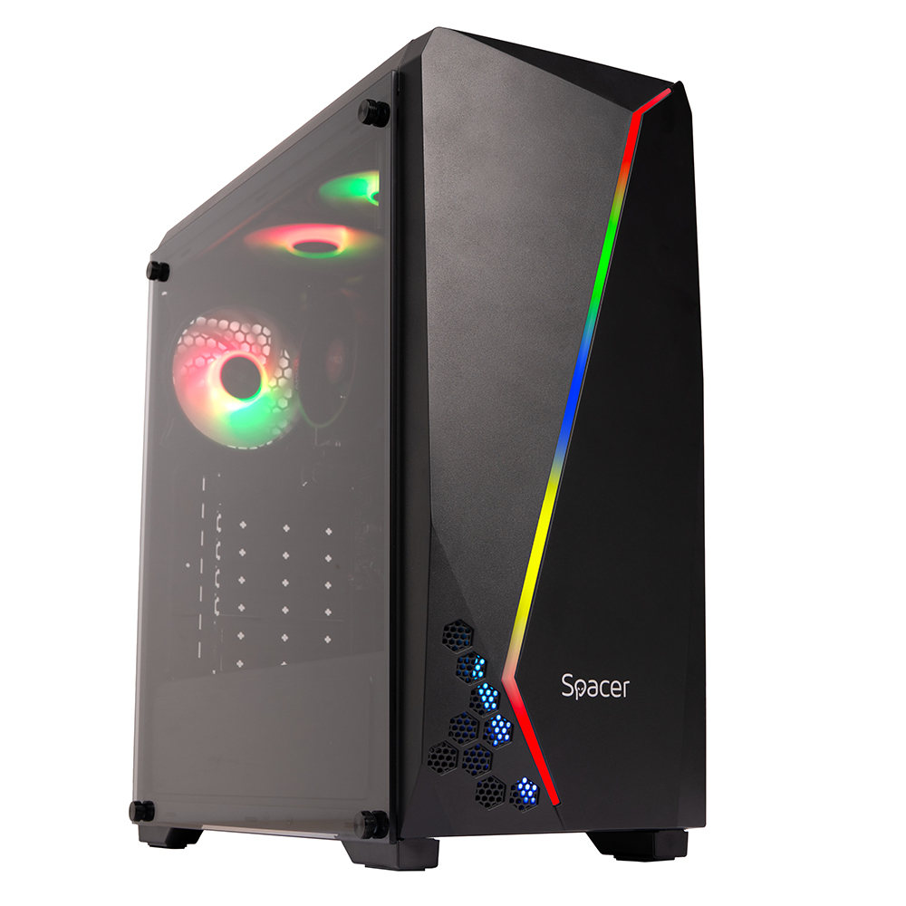 Sistem Desktop PC Spacer Disruptor, Ryzen 5 3400G, 16GB DDR4, 1TB SSD, video on board, no OS, negru, "SPACER-Disruptor-12VN" (timbru verde 7 lei) - 5949046616156