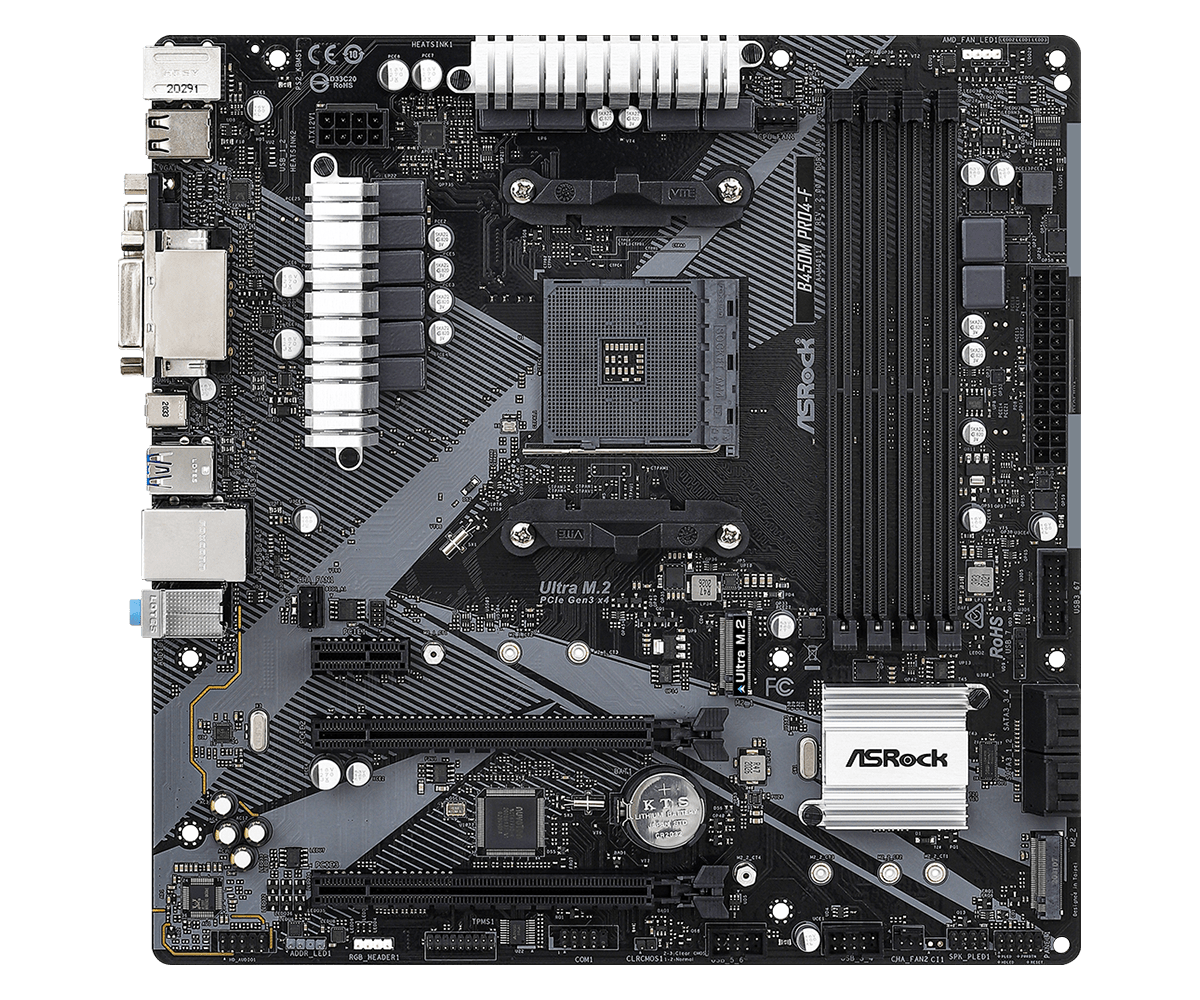 PLACA de BAZA Asrock "B450M PRO4-F R2.0", skt AM4, mATX, AMD B450, 4 x DDR4, max. 64 GB, 4 x SATA, 2 x M.2, 7.1, "B450M PRO4-F R2.0"
