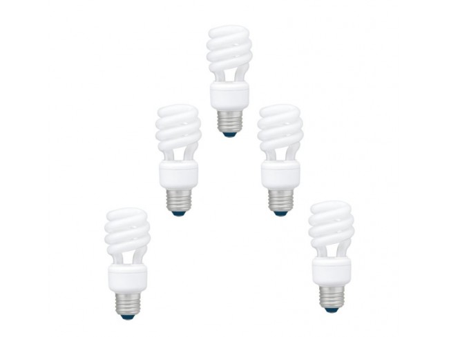 SET 5 becuri fluorescent Panasonic, soclu E27, putere 11W, forma spirala, lumina alb calda, alimentare 220 - 240 V, "EFD11E27HD3E-5" (timbru verde 2.25 lei)