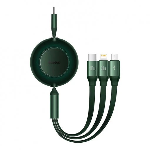 CABLU alimentare si date Baseus Bright Mirror 2 One-for-three Retractable, pt smartphone,USB Type-C la Micro-USB+Lightning + USB Type-C 100W, 1.1m, verde "CAMJ010206" (timbru verde 0.18 lei) - 6932172609160
