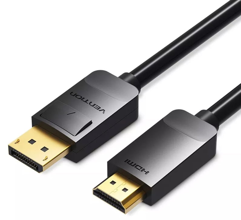Cablu video Vention, DisplayPort(T) la HDMI(T), 2m, rezolutie maxima 1080p la 60 Hz, conectori auriti, cupru, invelis PVC, negru, "HADBH" (timbru verde 0.18lei) - 6922794733343