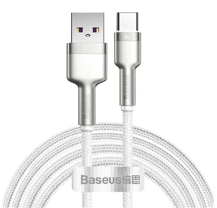 CABLU alimentare si date Baseus Cafule Metal, Fast Charging Data Cable pt. smartphone, USB la USB Type-C 66W, 2m, alb "CAKF000202" (timbru verde 0.18 lei) - 6953156209787