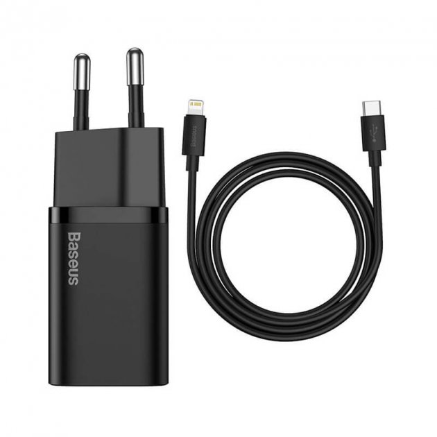 INCARCATOR retea Baseus Super Si, Quick Charge 20W, 1 x USB Type-C 5V/3A max, include cablu USB Type-C la Lightning Iphone 1m, negru "TZCCSUP-B01" (timbru verde 0.18 lei) - 6953156230057