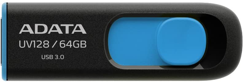 MEMORIE USB 3.2 ADATA 64 GB, retractabila, carcasa plastic, negru / albastru, "AUV128-64G-RBE" (timbru verde 0.03 lei)