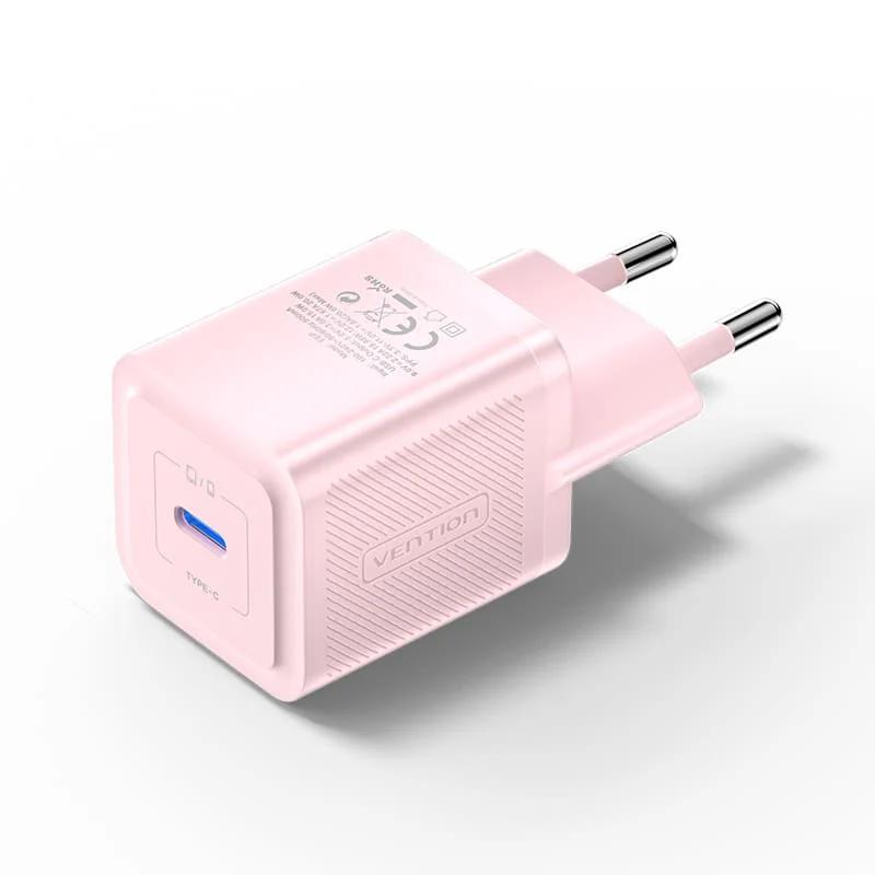 Alimentator retea Vention 20W, 1 x USB Type-C, 5V/3A, QC 3.0, roz, "FEPP0-EU" (timbru verde 0.18 lei) - 6922794782129