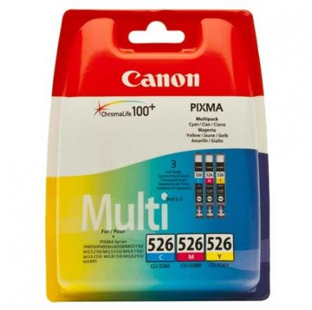 Combo-Pack Original Canon CMY, CLI526Multi, pentru Pixma iP4850|iP4950|iX6550|MG 5150|MG 5250|MG 5300|MG 5320|MG 5350|MG 6150|MG 6220|MG 6250|MG 8150|MG 8170|MG 8220|MG 8250|MX 715|MX 885|MX 895, 3x9ml, (timbru verde 1.2 lei)"4541B009AA"