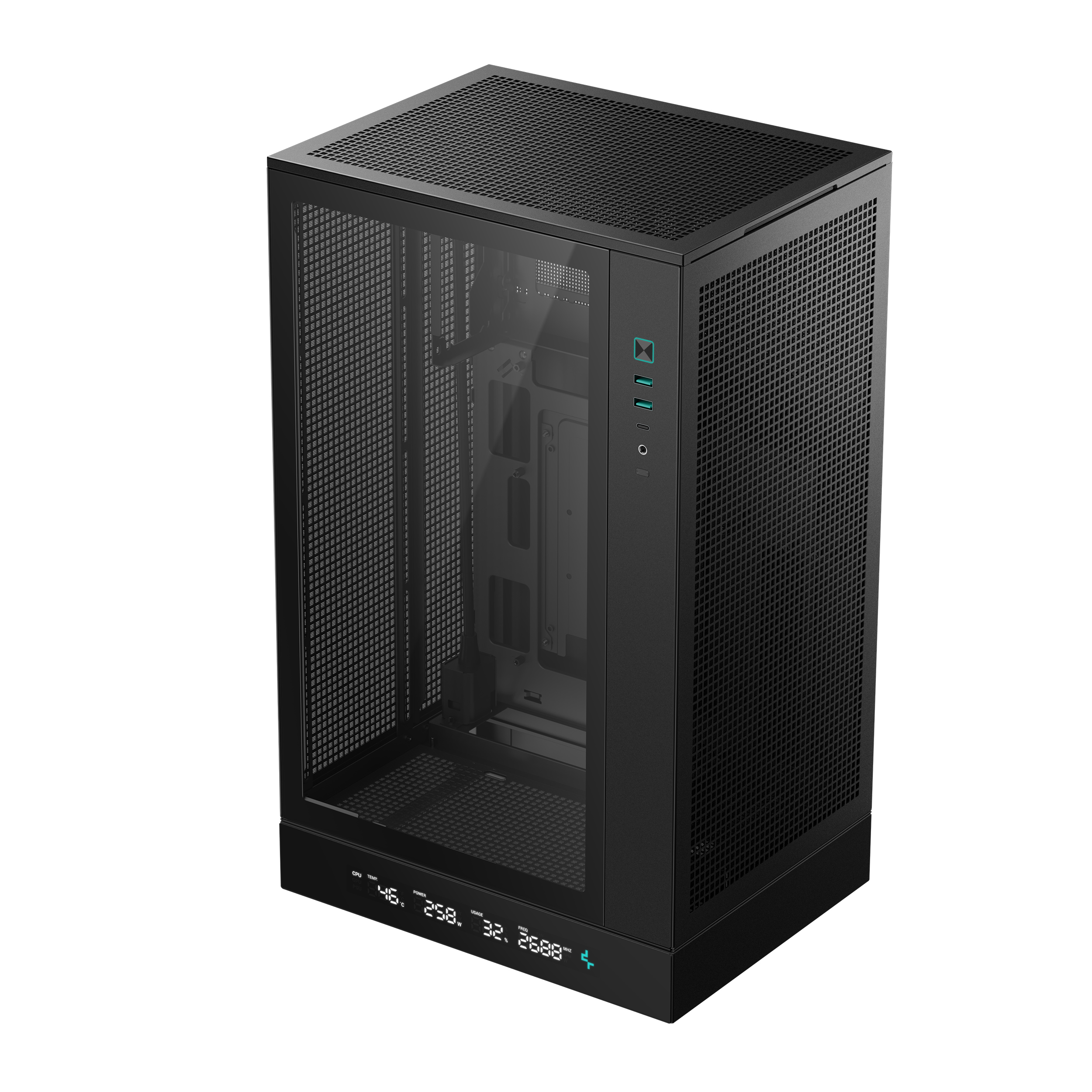 CARCASA DeepCool "CH270 DIGITAL", mini tower, gaming, fara sursa, suporta 6xfan, USB Type-C x 1, USB 3.2 gen 1 x 2, audio+mic, 4 sloturi expansiune, alb, "R-CH270-BKNDM0-G-1"