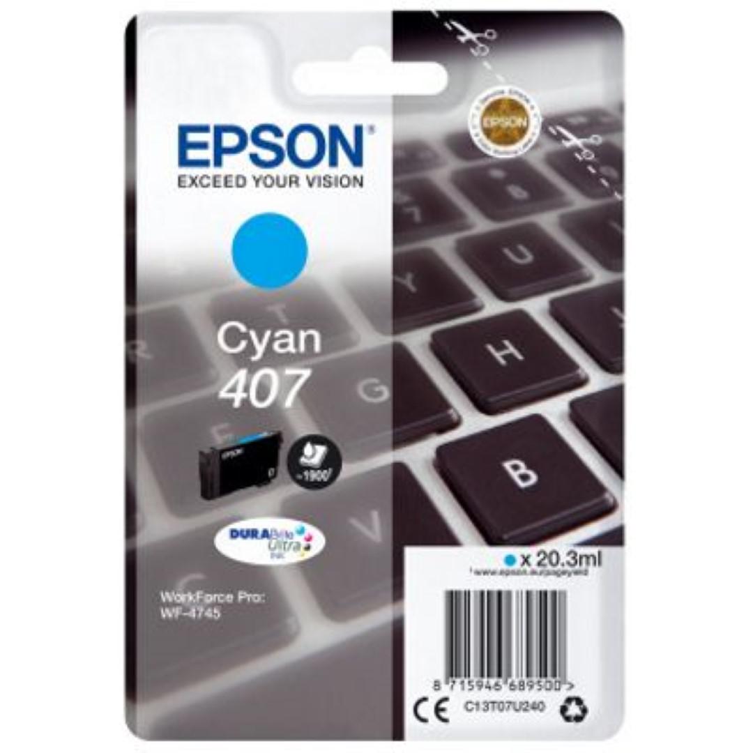 Cartus Cerneala Original Epson Cyan, nr.407, pentru WF-4745 Series , 20,3ml, (timbru verde 0.15 lei), "C13T07U240"(RAPO)